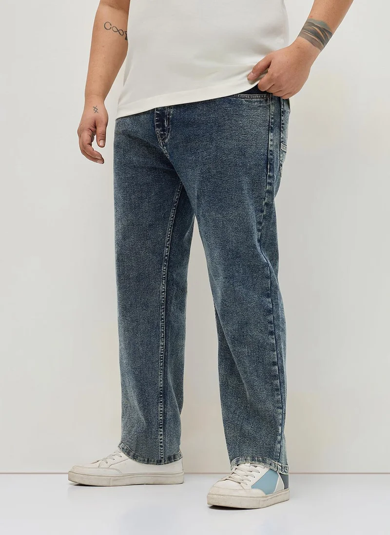 أوربانو فاشن Urbano Plus Men's Blue Regular Fit Heavy Washed Denim Jeans Stretchable